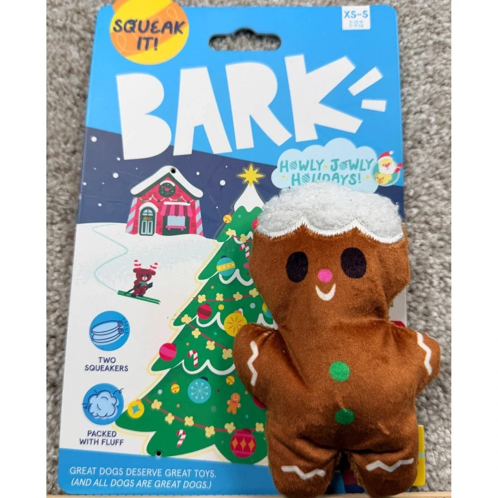 Bark Merry Jitterbread Man Christmas Plush Squeaker Dog Toy XS-S Brown